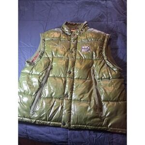AKOO Brand Mens 4XL Puffer Vest Glossy Olive Green Quilted Streetwear Camo Lined